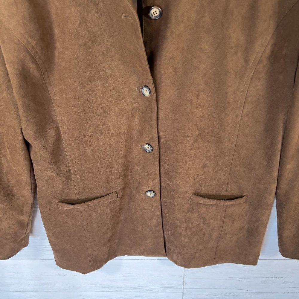 Talbots Blazer Jacket Womens Size Large Brown Suede Adorable Fox Patch Fall Wear - Picture 5 of 16